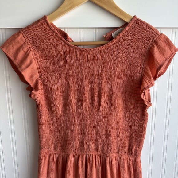 Orange Smocked Ruffle Sleeve Dress - Picture 2 of 7